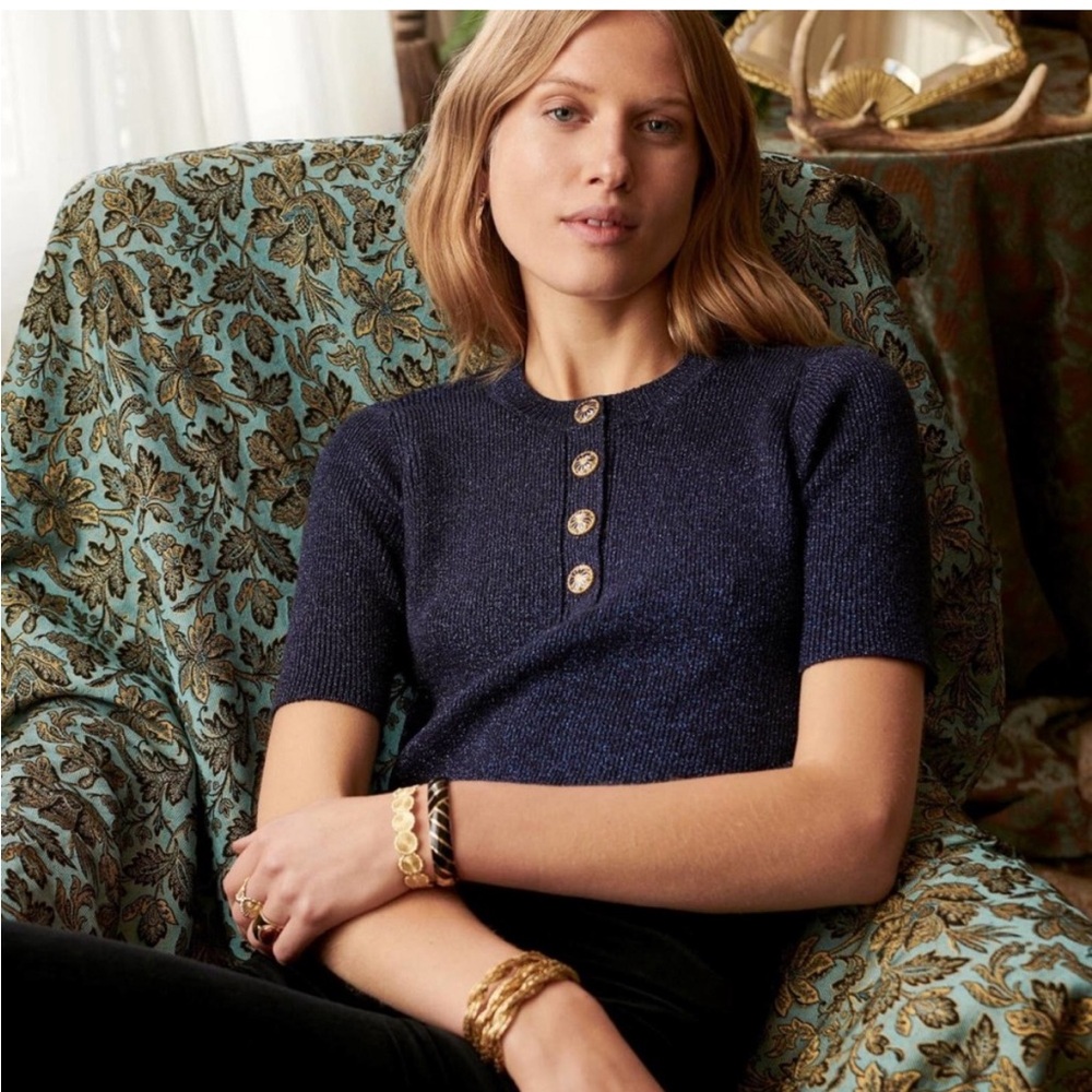 SEZANE Vera Jumper Metallic Blue Sweater Top